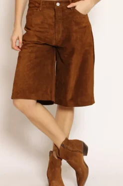 Bermuda scamosciato genuine leather cuoio