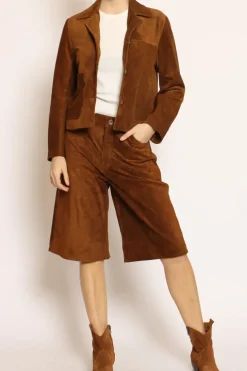 Bermuda scamosciato genuine leather cuoio