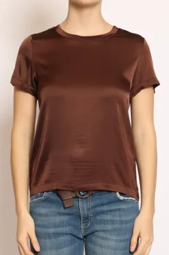 Blusa girocollo satin cacao
