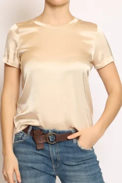 Blusa girocollo satin champagne