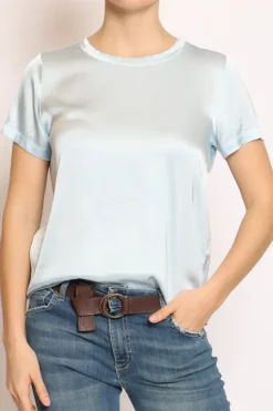 Blusa girocollo satin cielo