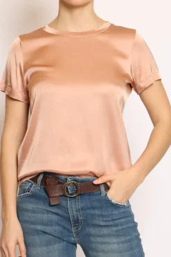 Blusa girocollo satin cipria