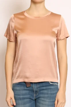 Blusa girocollo satin cipria