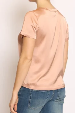 Blusa girocollo satin cipria