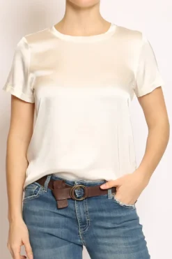 Blusa girocollo satin latte