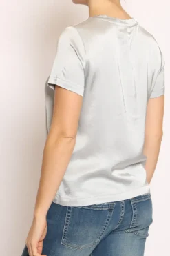 Blusa girocollo satin perla