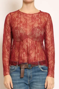 Blusa in pizzo elasticizzato vino