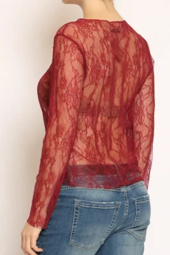 Blusa in pizzo elasticizzato vino