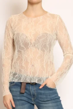 Blusa in pizzo elasticizzato burro