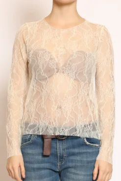 Blusa in pizzo elasticizzato burro