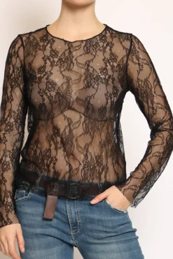 Blusa in pizzo elasticizzato nero