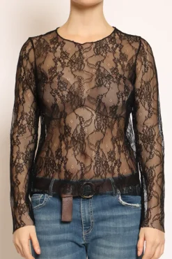 Blusa in pizzo elasticizzato nero