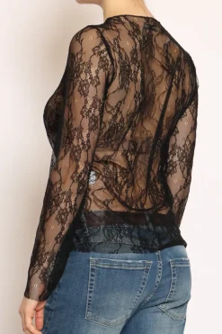 Blusa in pizzo elasticizzato nero
