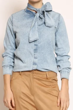 Camicia CARRIE con fiocco stone wash denim