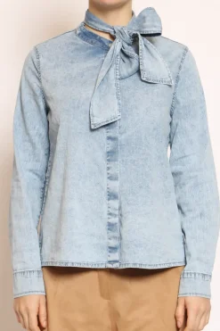 Camicia CARRIE con fiocco stone wash denim