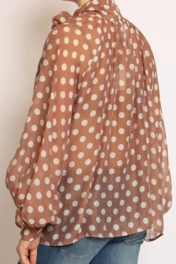 Camicia colletto fiocco pois moka/bianco