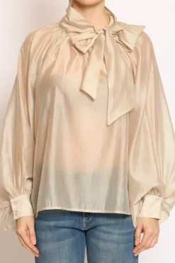 Camicia collo fiocco champagne