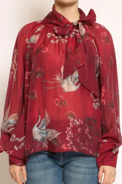 Camicia con fiocco fantasia bordeaux