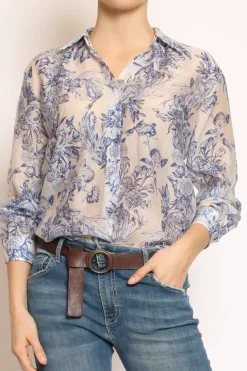Camicia MIA fantasia in mussola LYOCELL FIBRA NATURALE floreale latte/royal