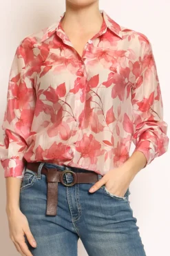 Camicia MIA fantasia in mussola LYOCELL FIBRA NATURALE fiori cherry/nude