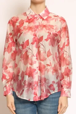Camicia MIA fantasia in mussola LYOCELL FIBRA NATURALE fiori cherry/nude