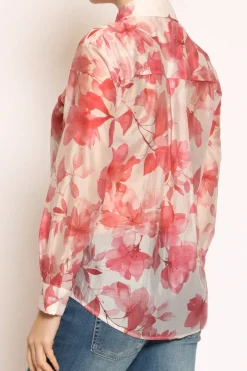 Camicia MIA fantasia in mussola LYOCELL FIBRA NATURALE fiori cherry/nude