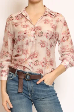 Camicia MIA fantasia in mussola LYOCELL FIBRA NATURALE floreale burro/rosa/moro