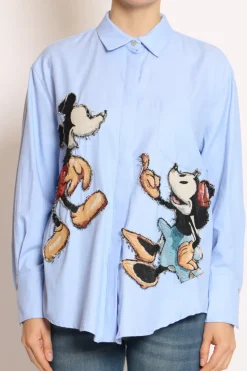 Camicia patch topo celeste