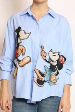 Camicia patch topo celeste