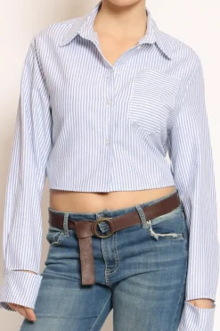 Camicia riga crop nodo dietro bianco/azzurro