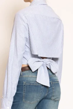 Camicia riga crop nodo dietro bianco/azzurro