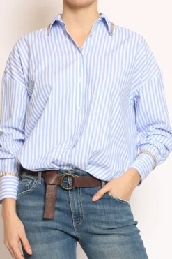 Camicia riga gioiello bianco/azzurro