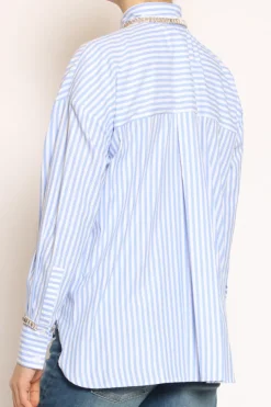 Camicia riga gioiello bianco/azzurro