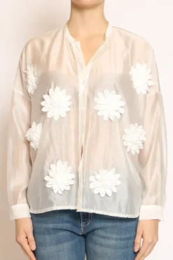 Camicia scollo coreana c/ fiori naturale