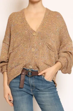 Cardigan con bottoni filo multicolor cammello