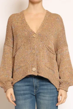 Cardigan con bottoni filo multicolor cammello