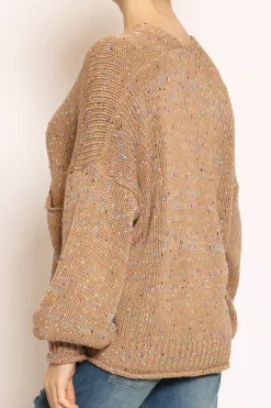 Cardigan con bottoni filo multicolor cammello