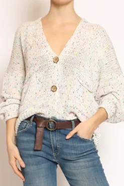 Cardigan con bottoni filo multicolor panna