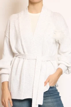 Cardigan micropaillettes con spilla off white