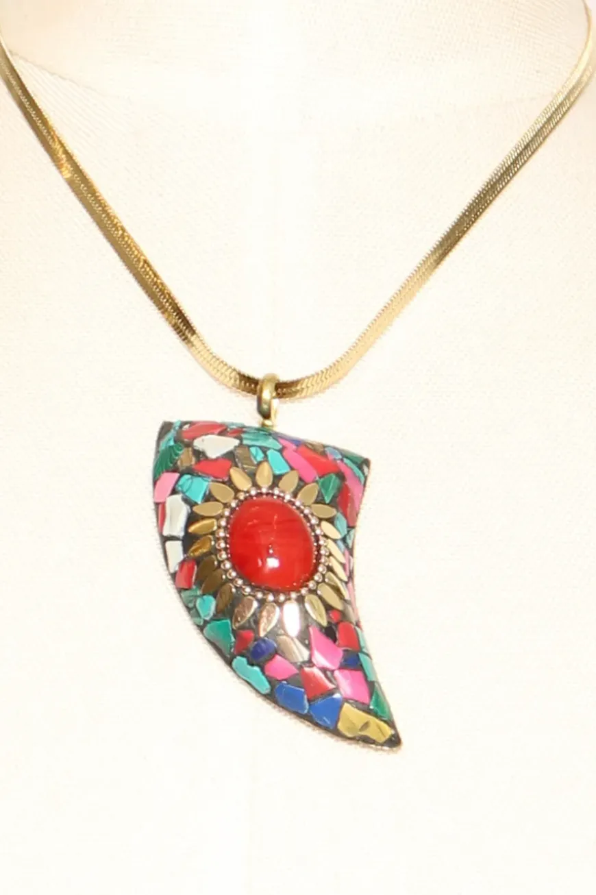 Collana chocker corno mosaico multicolor/rosso