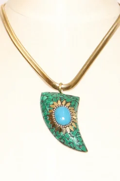 Collana chocker corno mosaico verde/turchese