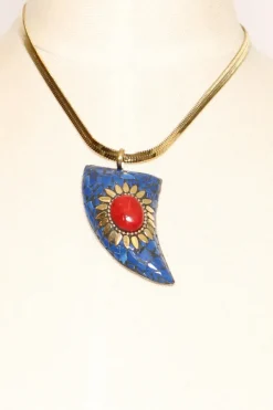 Collana chocker corno mosaico blu/rosso