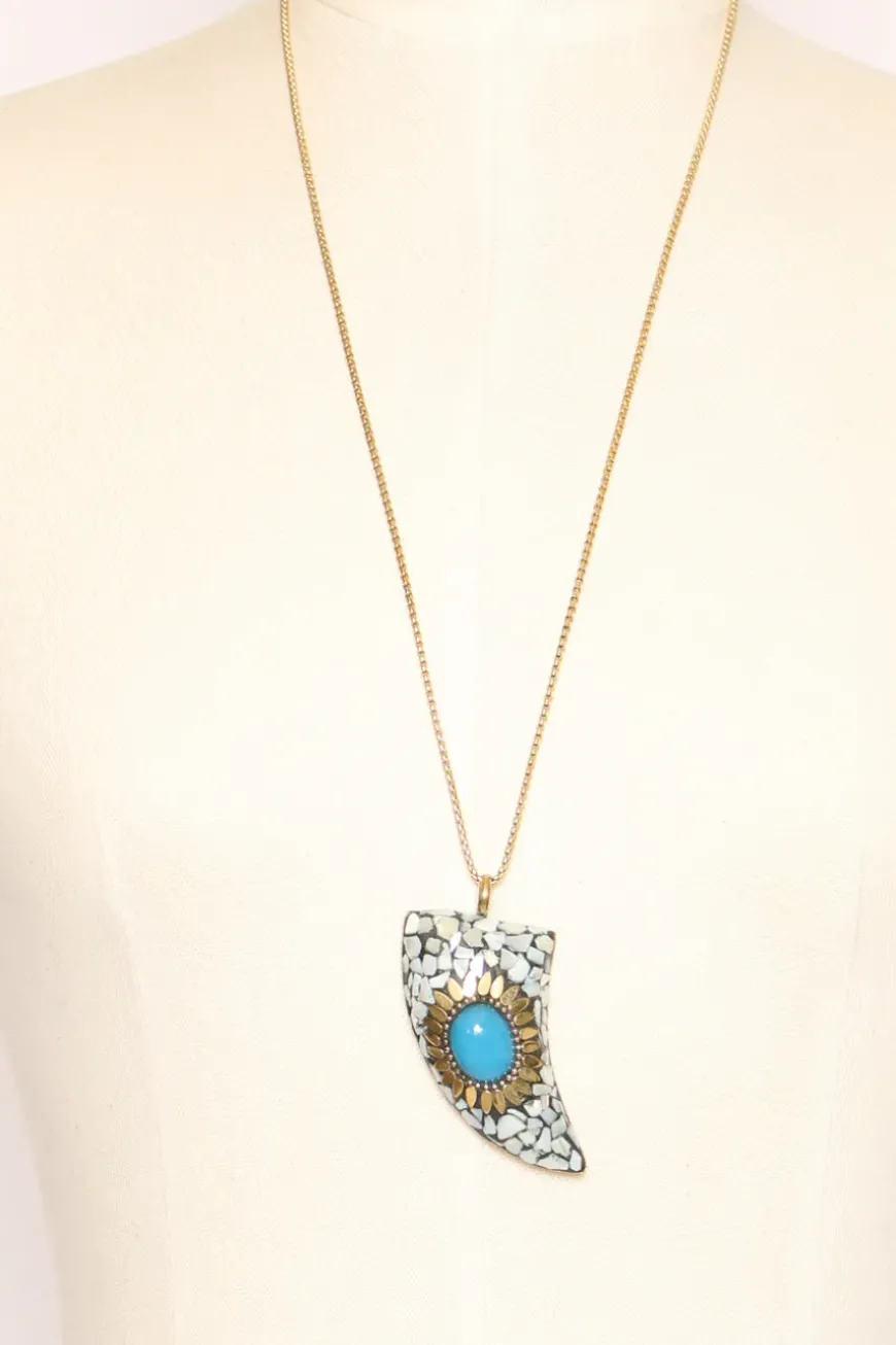 Collana corno con mosaico perla/turchese