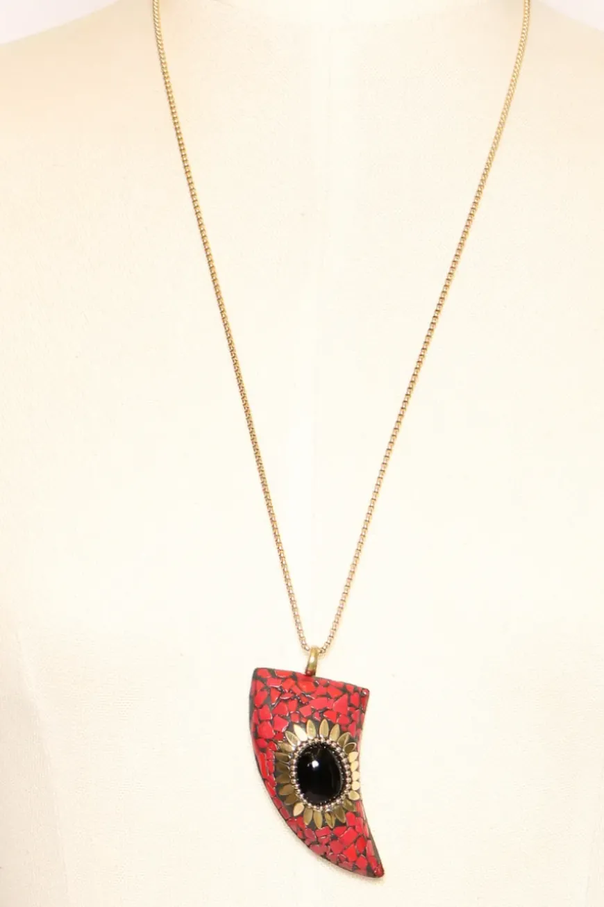 Collana corno con mosaico rosso/nero