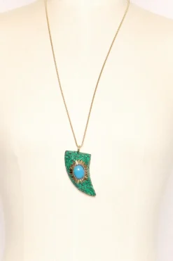 Collana corno con mosaico verde/turchese