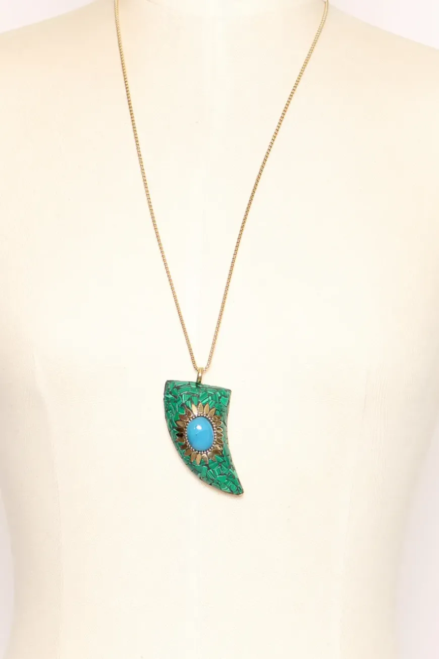 Collana corno con mosaico verde/turchese