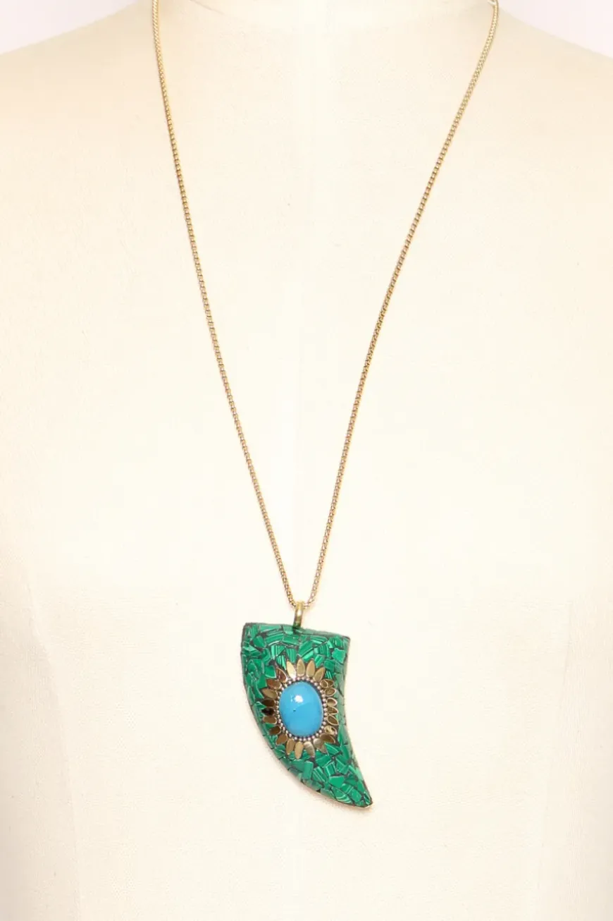 Collana corno con mosaico verde/turchese