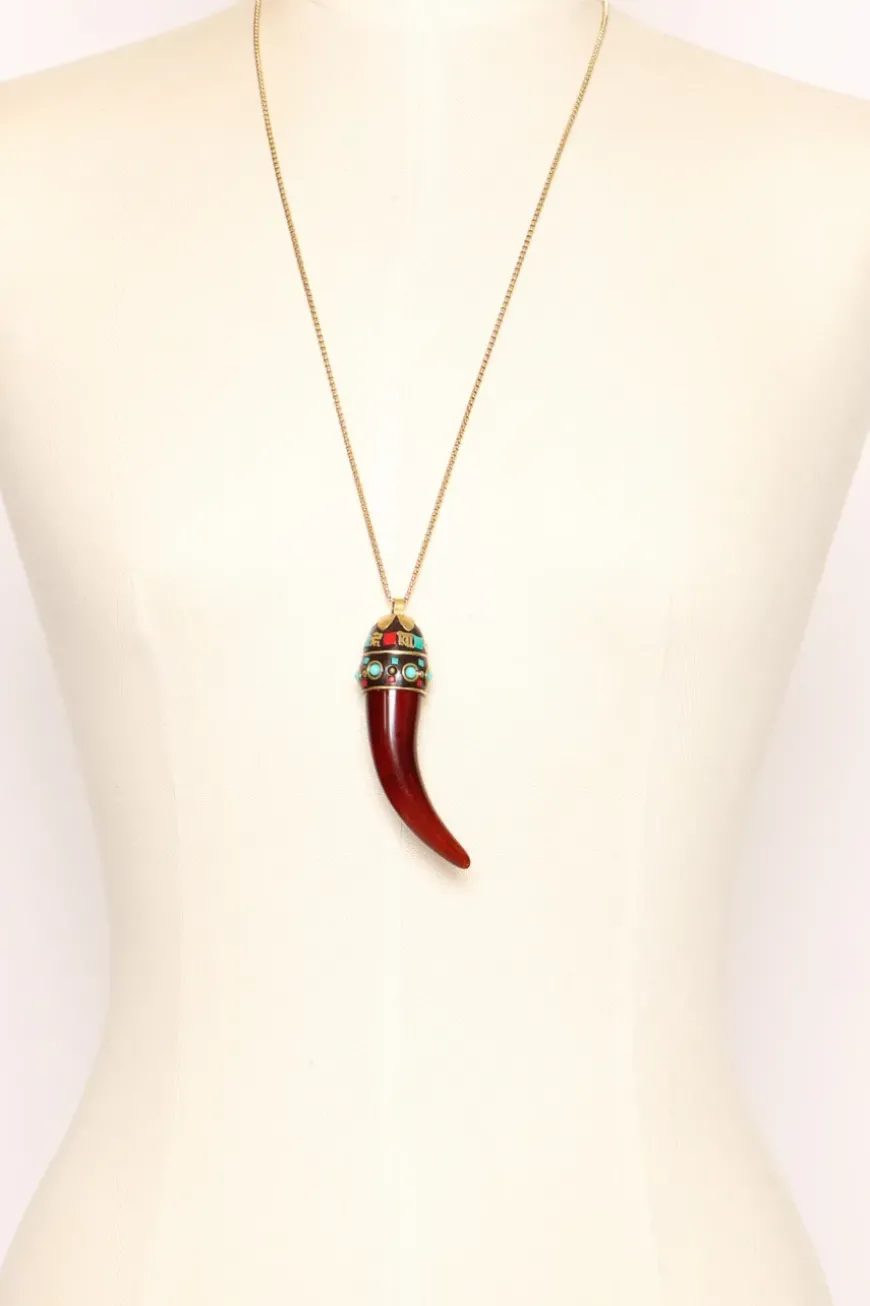 Collana corno con pietre cuoio