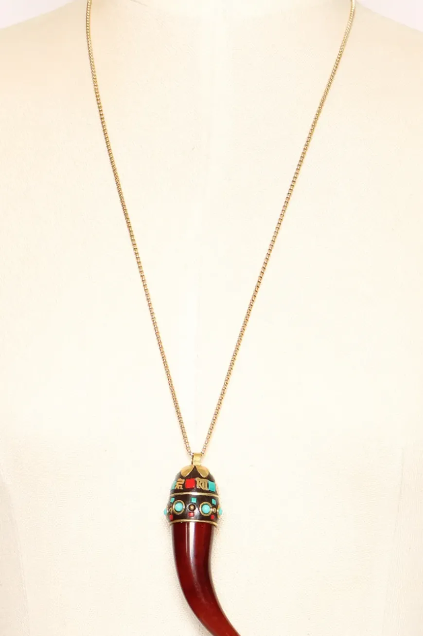 Collana corno con pietre cuoio