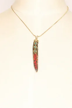 Collana corno fino con mosaico nero/oro/rosso